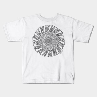 Hand drawn wonky wacky black and white mandala Kids T-Shirt